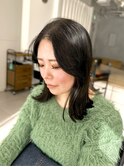 顔周りレイヤー/切りっぱなしボブ/オリーブブラック