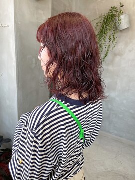 テトヘアー(teto hair) ミディアムパーマ　レッドカラー