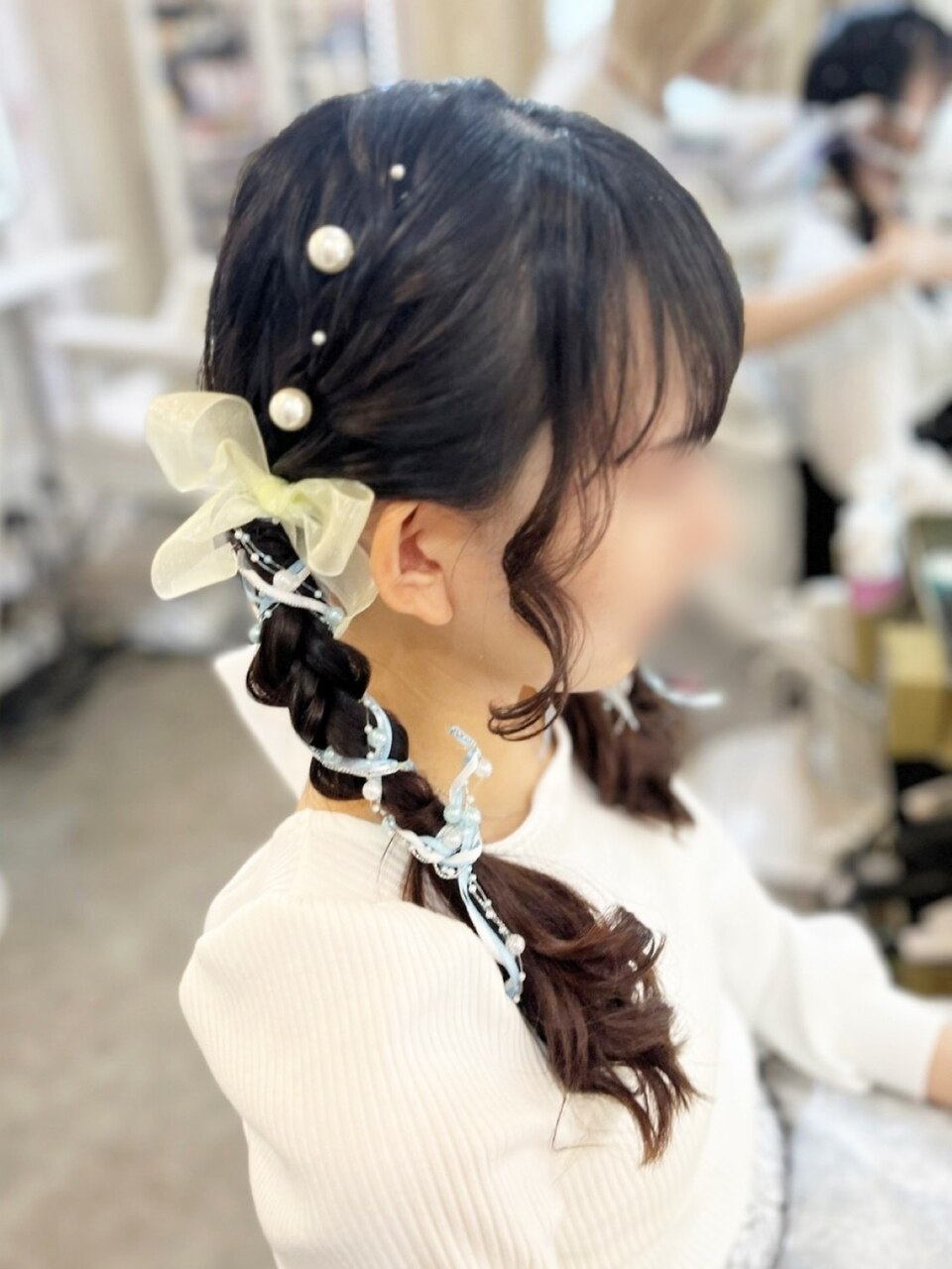 推し活 ライブ 量産型 編み込みツインテール×パール×リボン