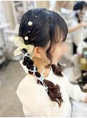 推し活 ライブ 量産型 編み込みツインテール×パール×リボン
