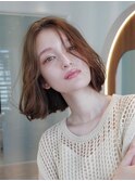 大人かわいい前髪セシルカットココアブラウンフリンジウェーブ