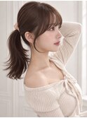 顔まわりが盛れるサイドバング結んでも可愛いショコラブラウン