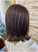 外ハネボブ/ハイライト/透明感カラー/艶髪/キャラメルブラウン