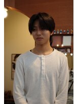 エディ(Edy)&nbsp;メンズセンターパートブラウンカラー韓国ヘア眉毛カット岡山