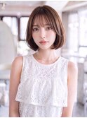 内巻きボブ＊顔周りレイヤー＊透け前髪＊ベージュブラウン