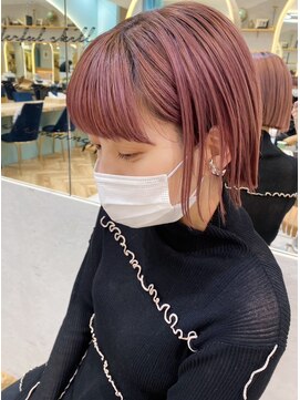 ロンドプランタン 恵比寿(Lond Printemps) ピンクカラー ピンクベージュ 切りっぱなしボブ