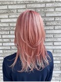 コーラルピンク×レイヤーロングスタイル/20代30代40代 