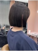 イメチェン外ハネボブ美髪ワイドバングミディアム縮毛矯正ボブ