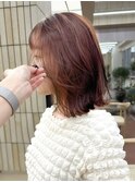 ブリーチなしダブルカラー オレンジブラウン 暖色 夏　ボブ