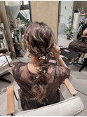 編みおろし　結婚式ヘアセット　あみおろしヘア　ローポニー
