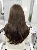 マロンベージュ　ブリーチなし　レイヤーカット　海外風