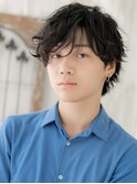 20代30代七三分け前髪パーマ無造作ブラックショートT上尾