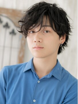 モッズヘア メン 上尾東口店(mod's hair men) 20代30代七三分け前髪パーマ無造作ブラックショートT上尾