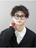 スパイキーショート　スクエアショート　ブリーチカラー　レッド