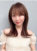 20代シースルーぱっつん前髪で結んでかわいいフェイスレイヤー