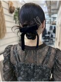 お団子　リボンアレンジ　ヘアアレンジ　結婚式　20代30代
