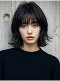 アンブレラカラーミディアムヘアショートカットセミロング50代
