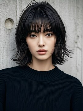 アンブレラカラーミディアムヘアショートカットセミロング50代