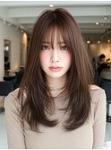ハッシュカットバタフライカットダークブラウンカーテンバング