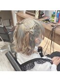 髪リボンハーフツイン