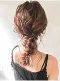 秋編み込みシニヨンパーティードレスヘア二次会#01af1207