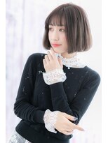 ミック ヘアアンドメイク アップ 駒込店(miq Hair&Make up)&nbsp;ベビーバング黒髪ビターショコラ前下がりAラインボブc1