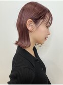 ピンクバイオレット 外ハネパーマ 切りっぱなしボブ t1117