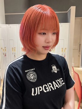 バランス ヘアーアンドアイラッシュ 野田店(balance.) オレンジ×レイヤーボブ