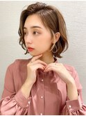 大人可愛い/イヤリングカラー/ミニボブ/マロンベージュ/韓国