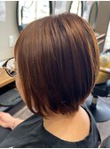 大人可愛い20代30代40代 丸みショートボブ オレンジブラウン