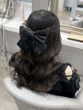 編み込みハーフアップ