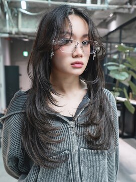 アルバム 銀座(ALBUM GINZA) ロング顔周りレイヤー韓国ヘアダークアッシュ_F1353