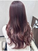 ピンクパープルイルミナカラーレイヤーカット韓国風堺東