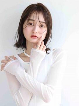 ムウ 難波(MOU) ボブクールショート前髪イメチェンピンクベージュ30代40代50代