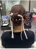 リボンカチモリへア×パール、リボンアレンジ