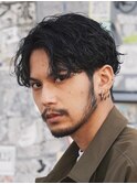 大分波巻きスパイラルパーマメンズカットラウンドマッシュゆるめ
