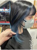 アンブレラカラー　ロングウルフ　ロングレイヤー　ブルー