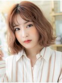 ピンクベージュくせ毛風外ハネボブディTb8上尾20代30代40代