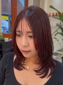 ラ ポルト ドゥ サワ(La Porte de SAWA) 長野市美容室/ブリーチなし秋カラーボルドー×レイヤー