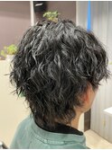無造作パーマツイストスパイラルパーマツーブロックメンズカット