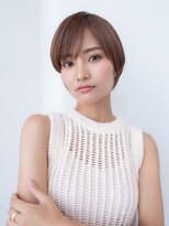 20代30代大人可愛い斜めバングショートボブ/シルキーベージュ