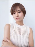 20代30代大人可愛い斜めバングショートボブ/シルキーベージュ