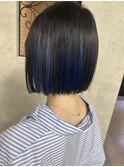 インナーカラー/デザインカラー/ブルーブラック/ボブ/韓国