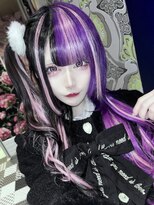 オズ 梅田店(OZ)&nbsp;黒髪×原色パープル×メッシュ、インナーピンク/エクステ47枚