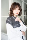 ウォームブラウンにくるくるミディアムボブパーマ・・・SAKUYA