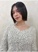 顔周りカット/縮毛矯正/ダークブラウン/コーラルにピンク/ボブ