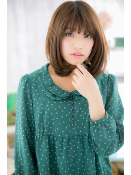 ミック ヘアアンドメイク アップ 駒込店(miq Hair&Make up) 厚めバング★ココアブラウン艶カラーワンカールロブc1