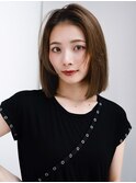 ◯顎アラインボブアンニュイボブパーマ長めバングウェットヘア