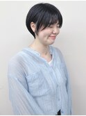 *耳かけショートボブ丸みショート前下がりショートボブ前髪あり