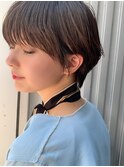 韓国風/透明感カラー/オリーブベージュ/ぱっつん前髪/小顔カット